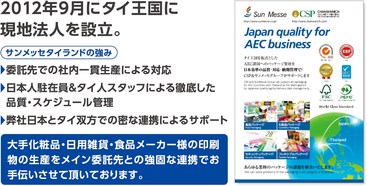 2012年9月にタイ王国に現地法人を設立。