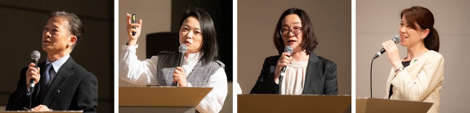 プレゼンテーションの様子　左から中日本カプセル株式会社、株式会社Coneru、にこにこ塾、株式会社リリフル